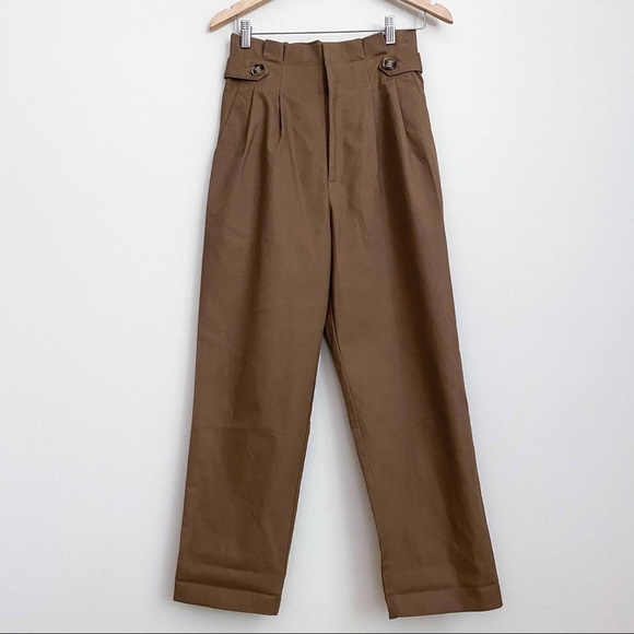 NWT hi rise paper bag pants w button in camel - Picture 11 of 13